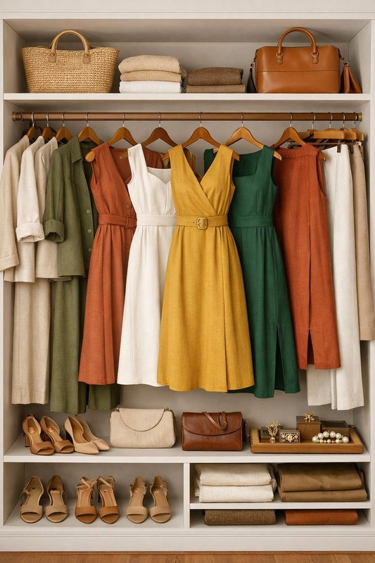 Garde-robe organisée par couleurs